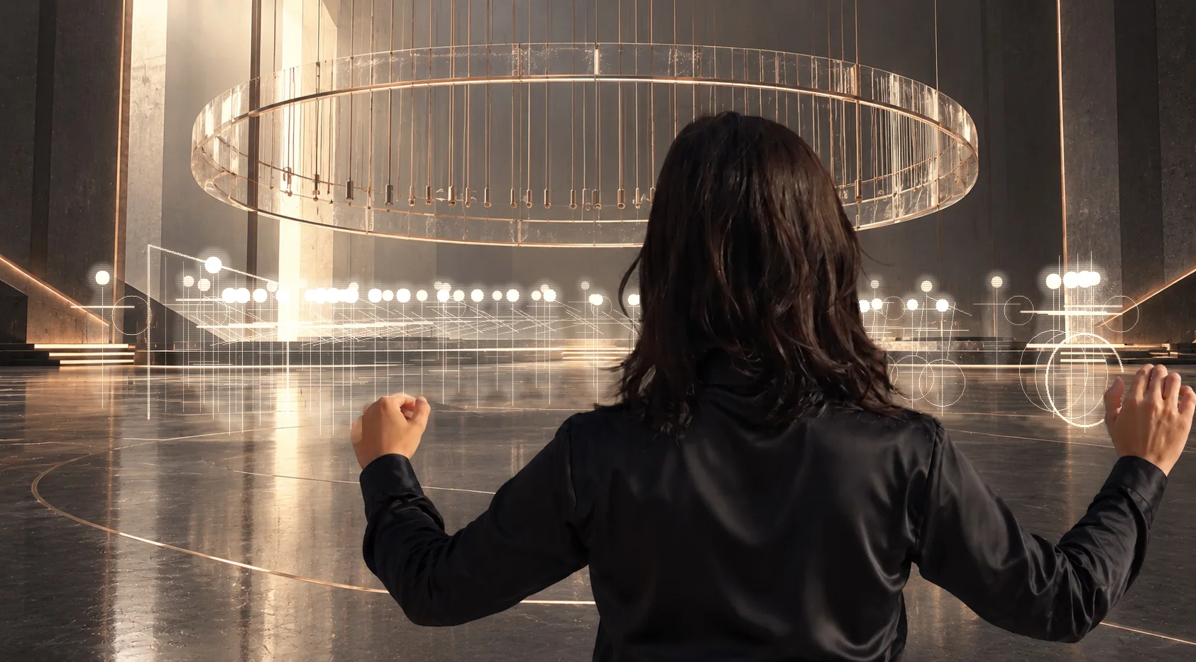 Romina Romay face à un orchestre de lumière imaginaire